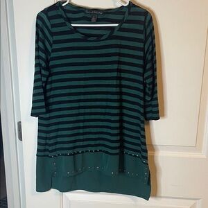 Emerald Green Striped Top, Size 14, Preloved